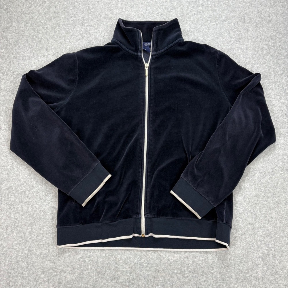 Chaps Velour Track Jacket Mens XL Navy Blue Full Zip Sportswear Retro Hip Hop‎